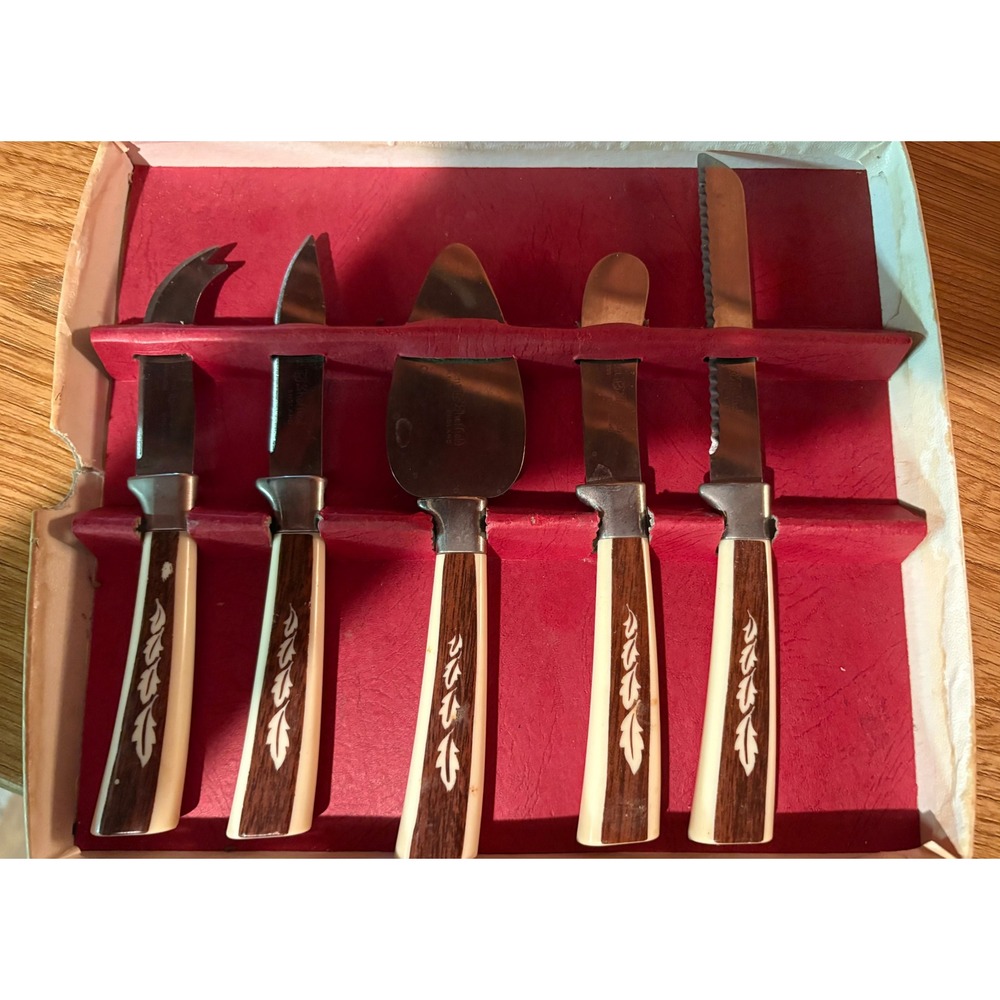 VTG MCM Regent Sheffield UK Stainless Knife & Cheese Set - Treasure Chest Box